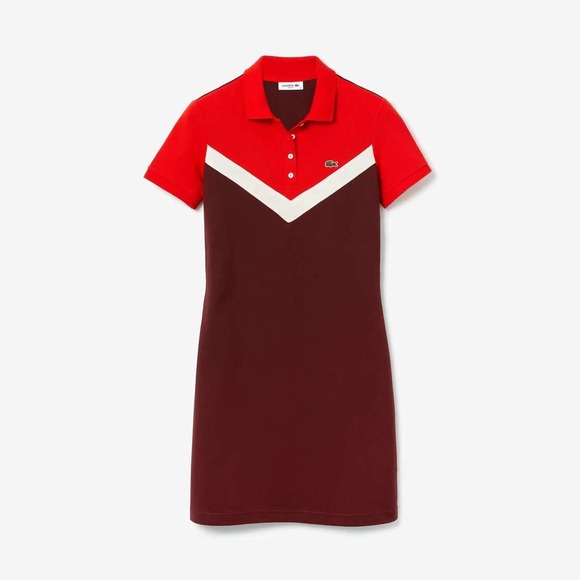 Lacoste Dresses & Skirts - Lacoste Polo Dress Womens Colorblock Mini Red Burgundy White Size XS
